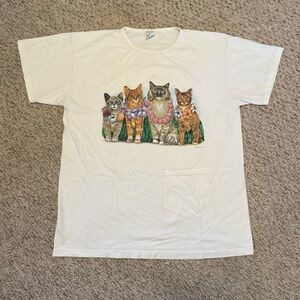 Vintage White Oversized Hawaiian Cat Graphic Tee